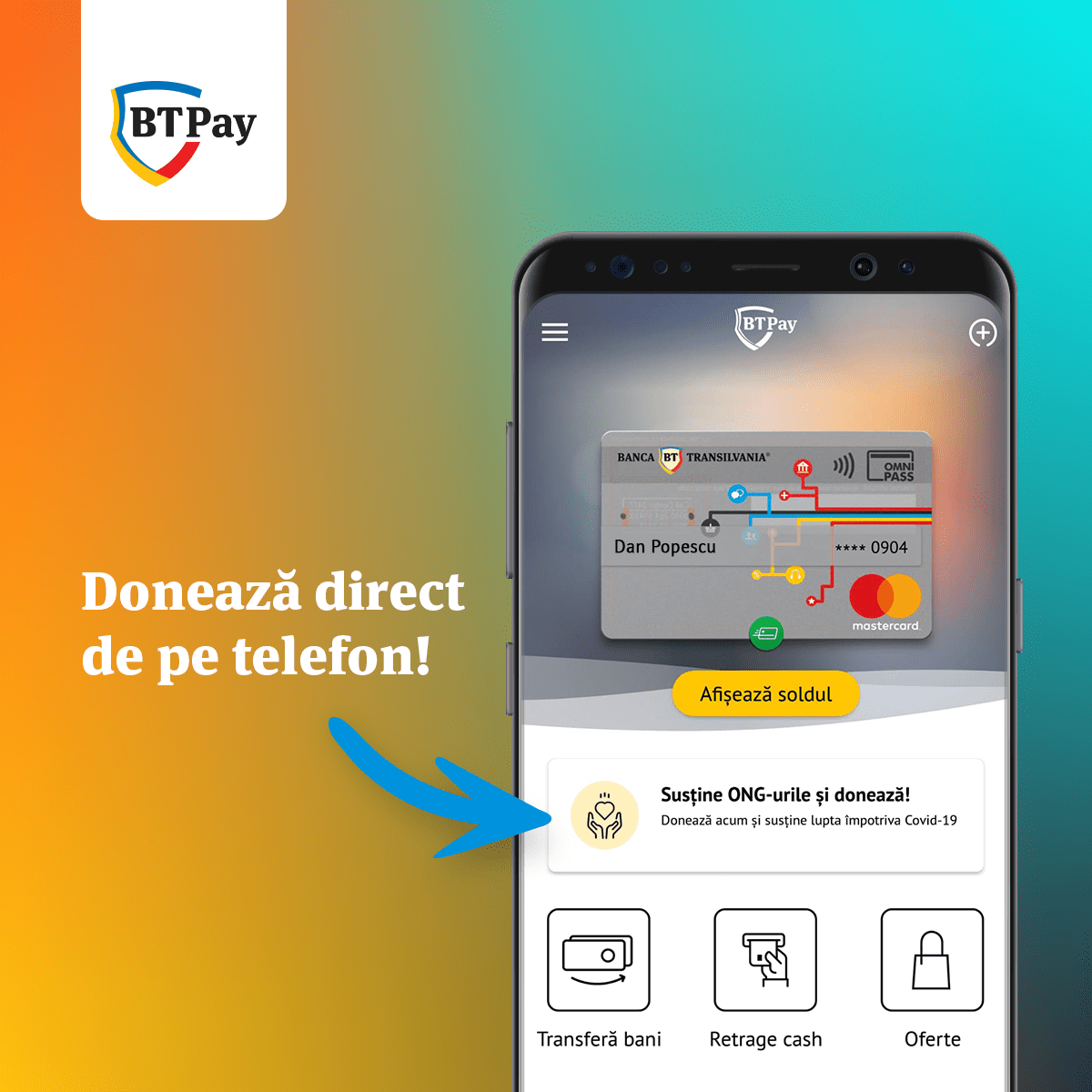 Donaţii prin telefon, cu BT Pay