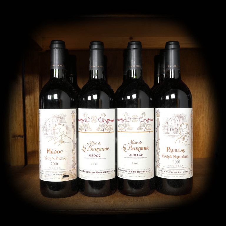 Lot de vinuri de la diverse château uri sub aceeași egidă de renume Baron Phillipe de Rothschild Bordeaux 2000 2002 12st x 075l