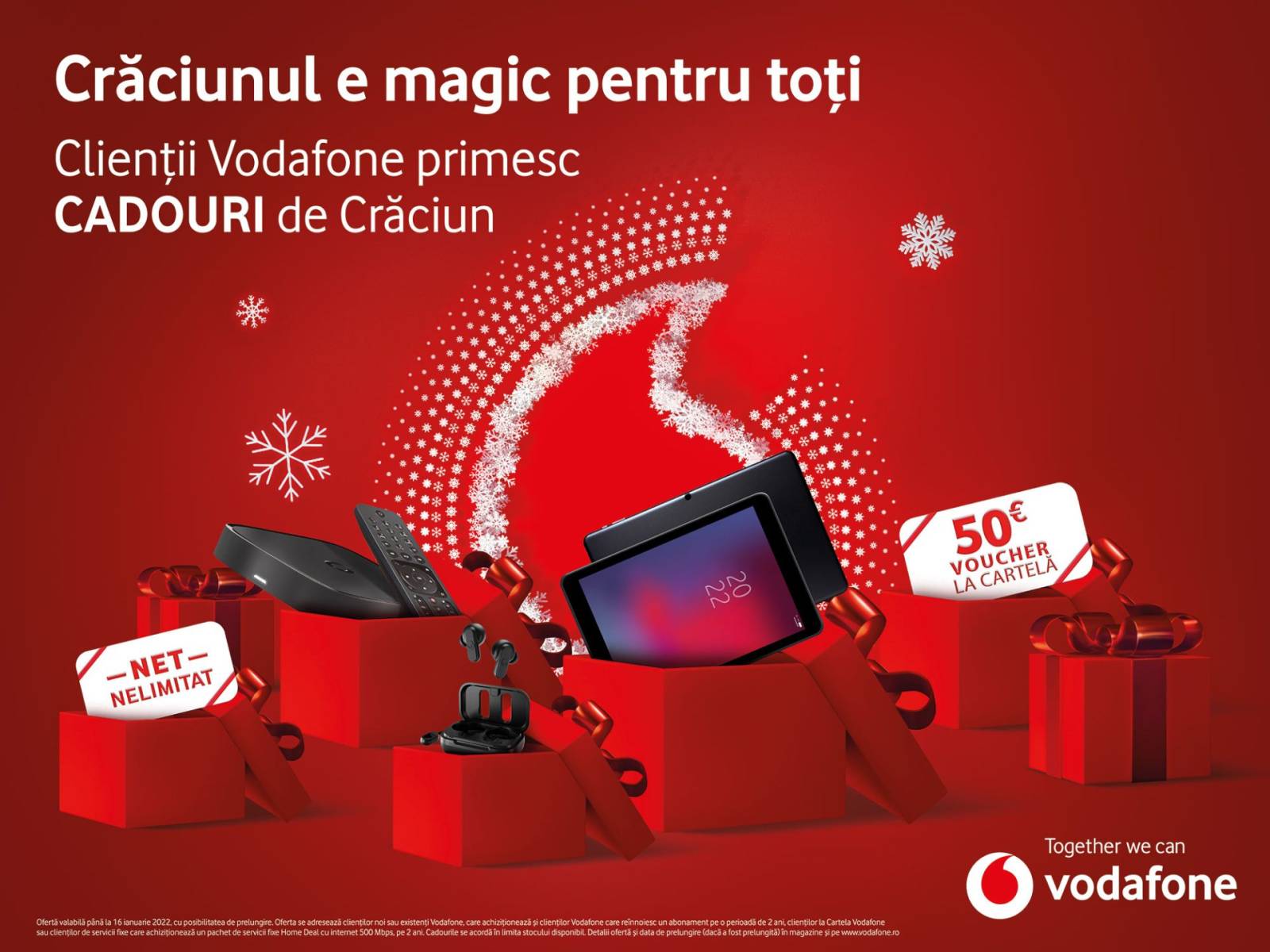 Oferte de Crăciun de la Vodafone pentru clineți: internet nelimitat, căști și tablete