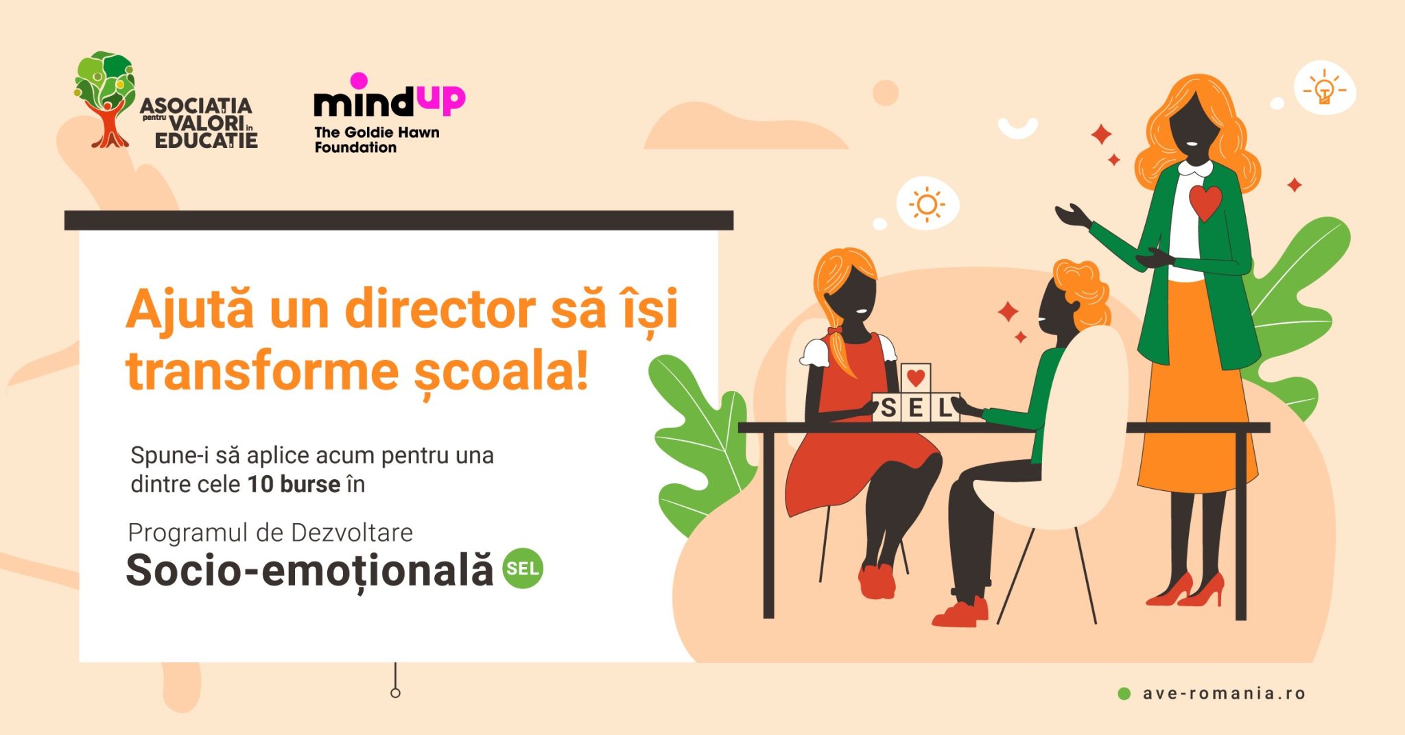 Asociația pentru Valori în Educație oferă 10 burse pentru școlile din România, prin Programul de Dez...