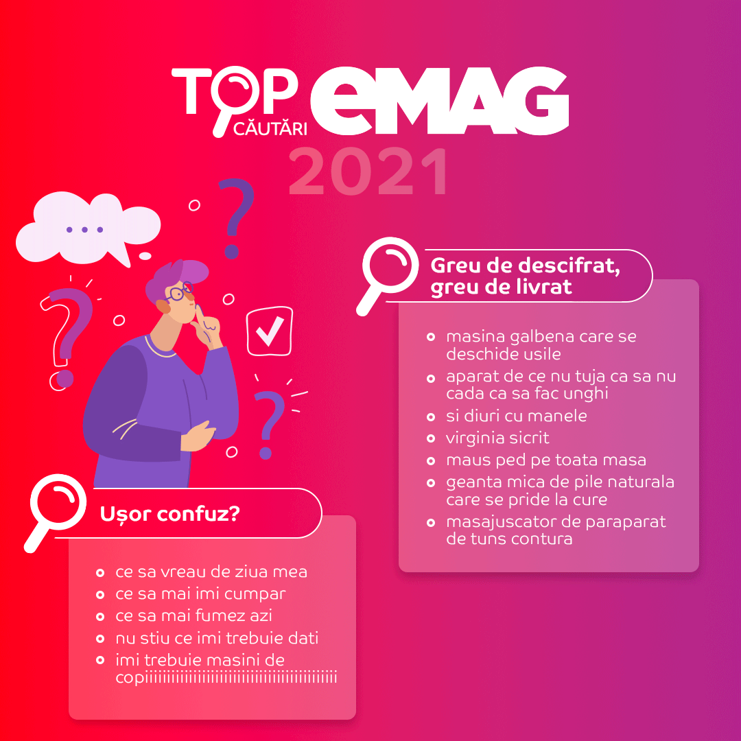 Cele mai amuzante căutări pe eMAG în 2021. Ce au căutat românii 7 Top 7