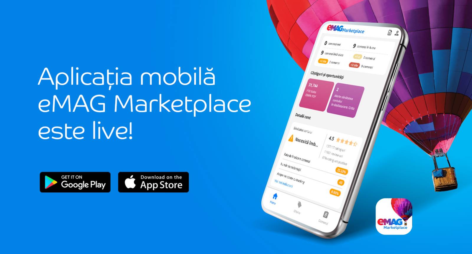 Antreprenorii din eMAG Marketplace își pot monitoriza afacerea de pe telefon cu prima aplicație de m...