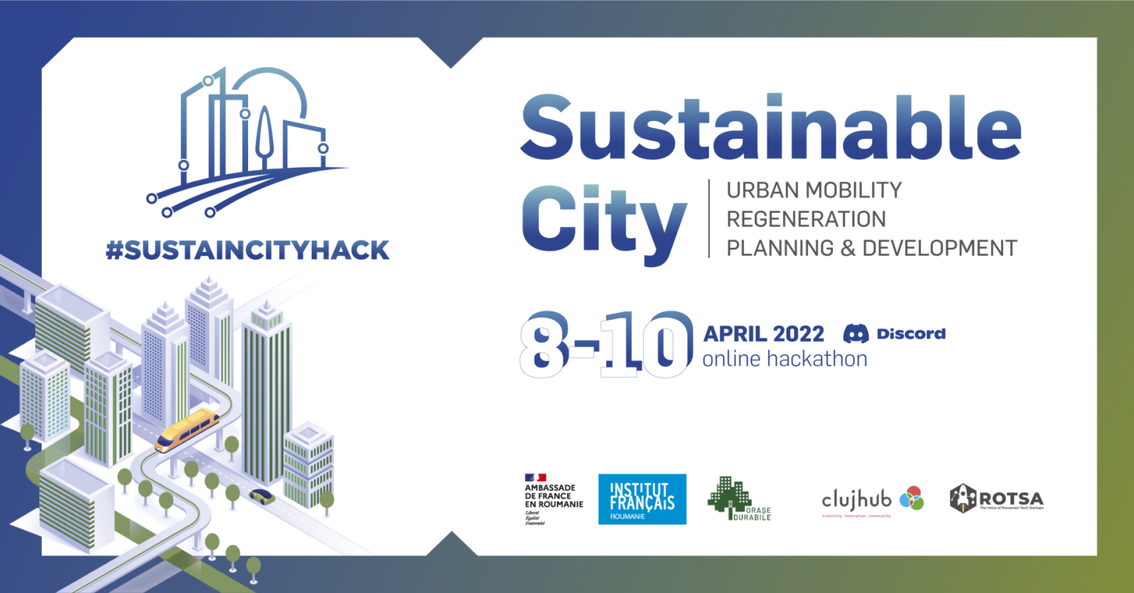#SustainCityHack 2022 va atinge tema mobilității, regenerării și planificării urbane 1 Event cover SustainCityHack