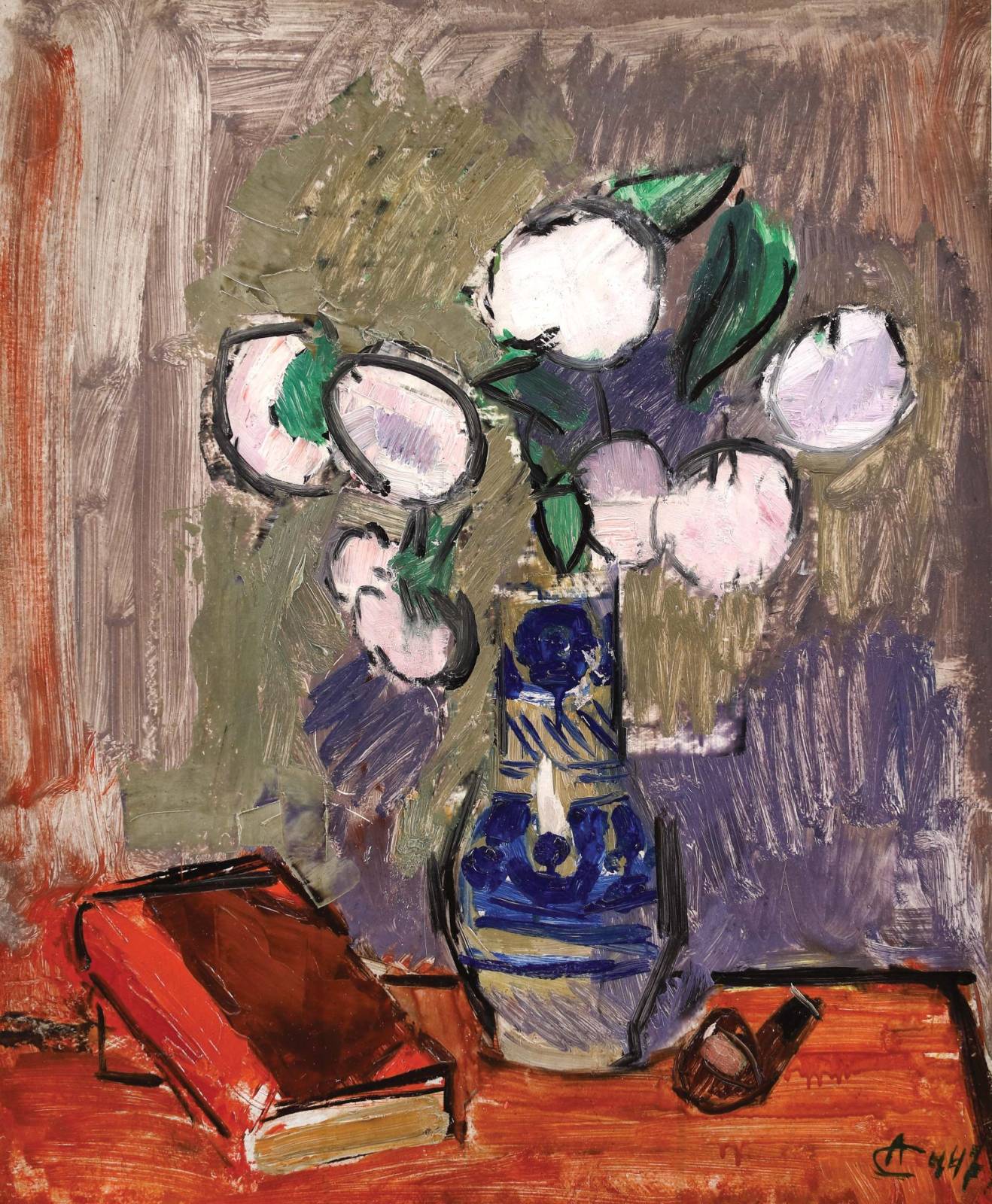 Natura statica cu pipa si ulcior cu garoafe Alexandru Ciucurencu