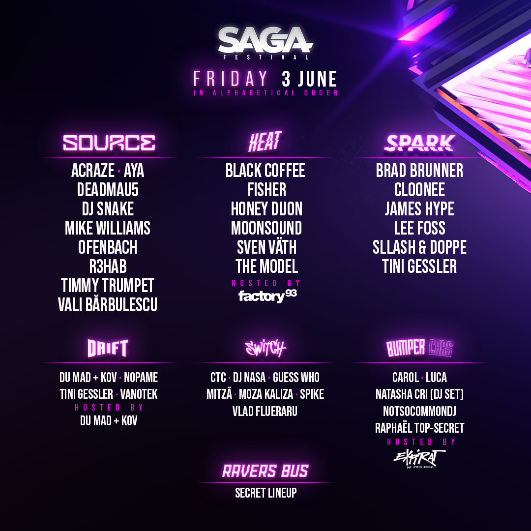 SAGA Festival anunță line-up-ul pentru fiecare zi de festival 1 vineri