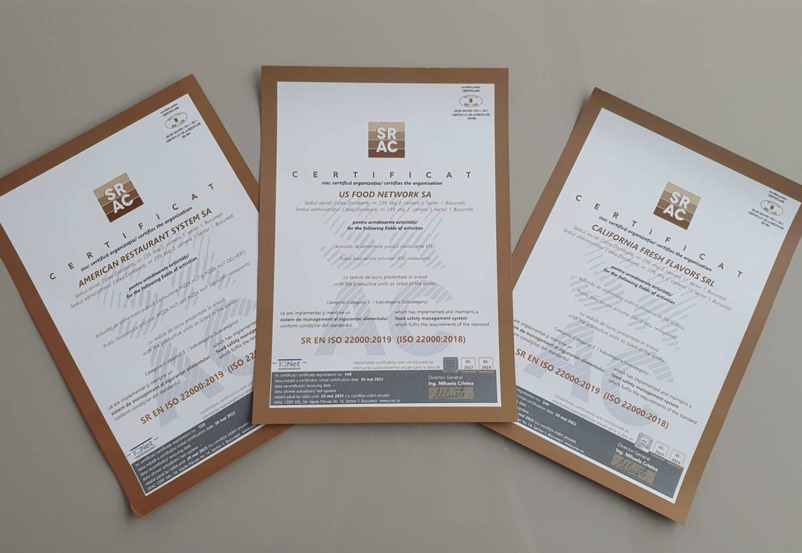 Sphera Franchise Group a obținut certificarea ISO 22000, standard de referință în siguranța alimente...