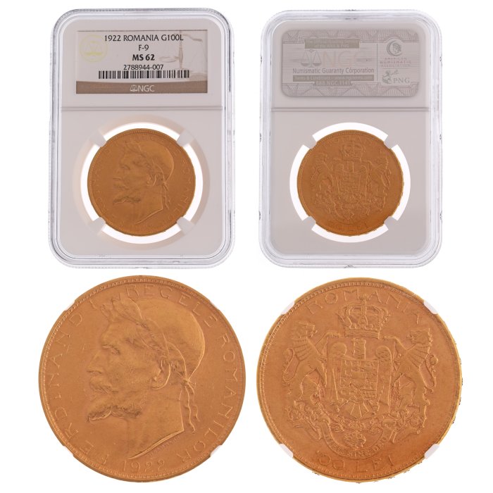 Moneda 100 Lei 1922 MS 62 aur