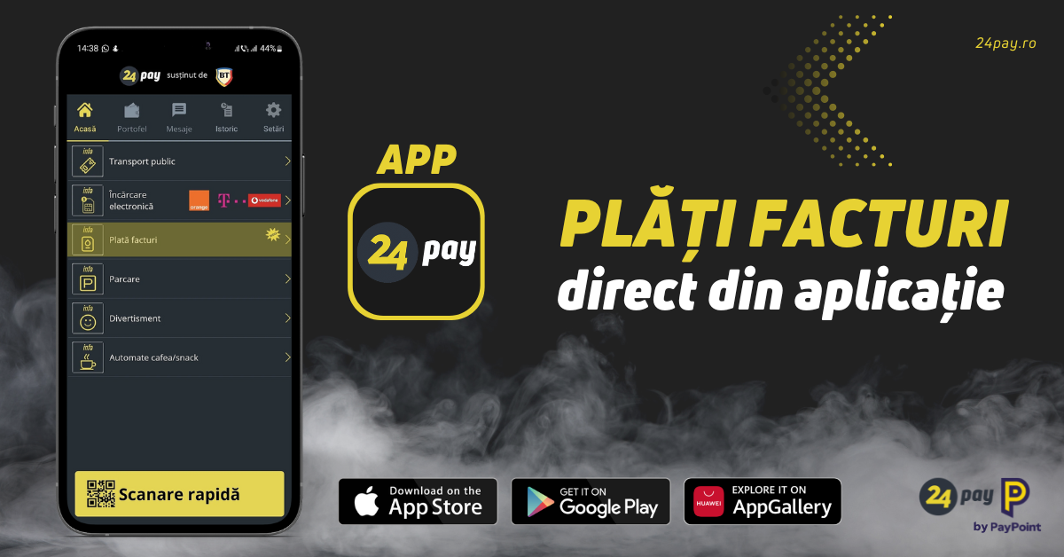 Aplicația 24pay activează opțiunea de plăți facturi