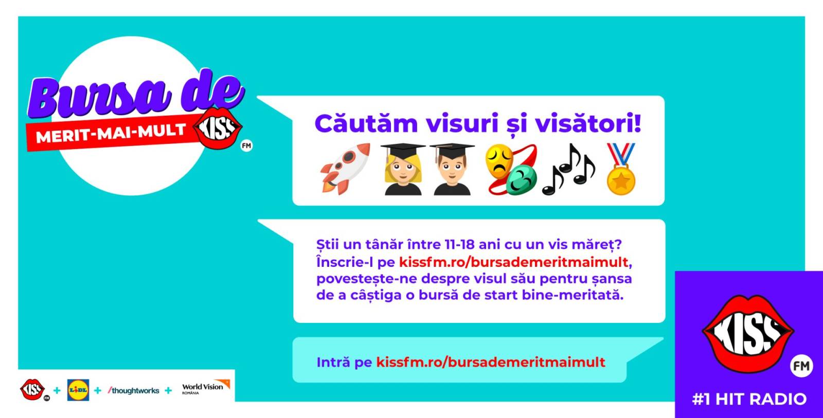 Biz Good News: Kiss FM lansează astăzi campania Bursa de Merit Mai Mult pentru a sprijini tinerii di...