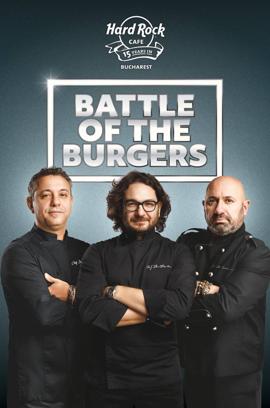 Hard Rock Cafe București lansează, în premieră, meniul aniversar “BATTLE OF THE BURGERS”, în parteneriat cu chefii Sorin Bontea, Florin Dumitrescu și Cătălin Scărlătescu
