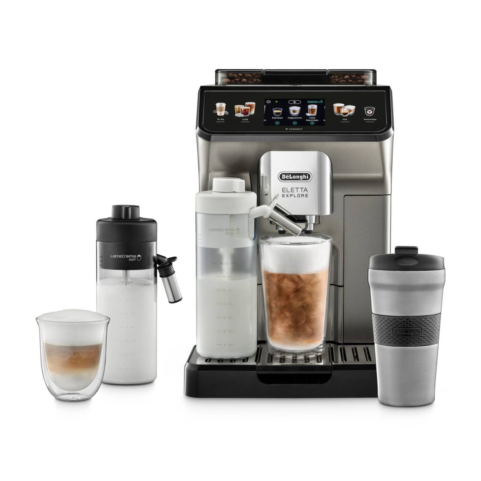 De’Longhi lansează în România noul espressor Eletta Explore 2 ECAM450.86.T fronte fondo bianco s