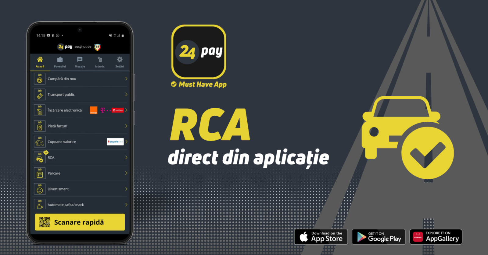 Polița RCA se poate cumpăra acum și din aplicația 24pay