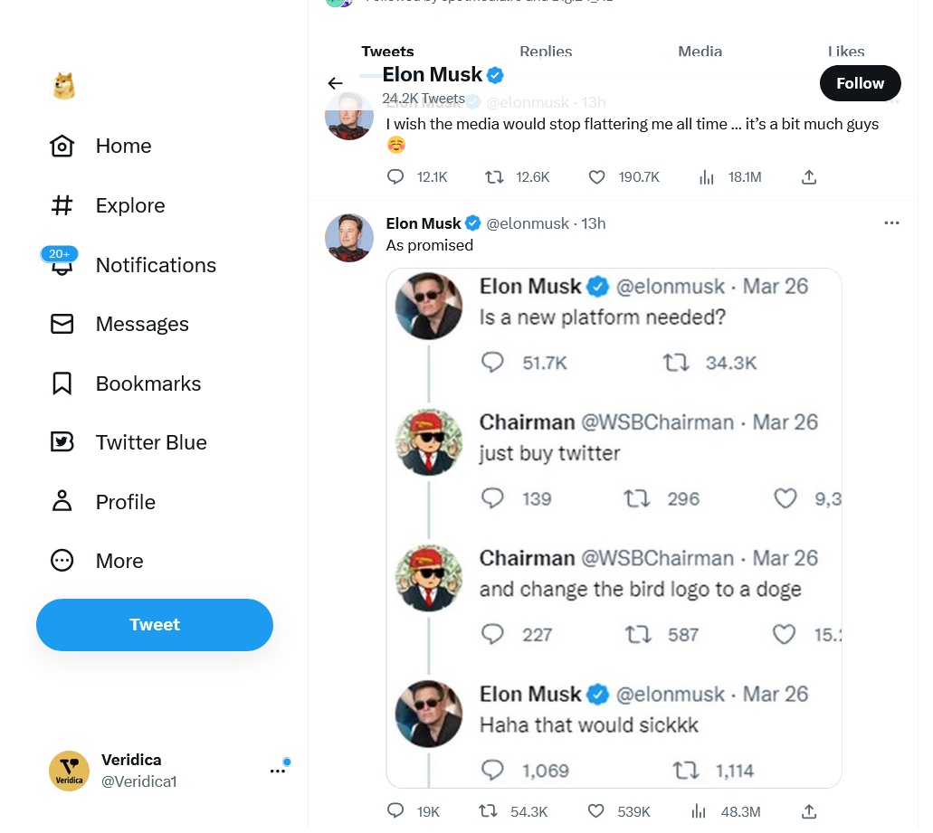 Elon Musk, după ce a schimbat logo-ul Twitter: „Cum am promis” 1 Screenshot 2023 04 04 at 12 24 46 20 Elon Musk @elonmusk Twitter