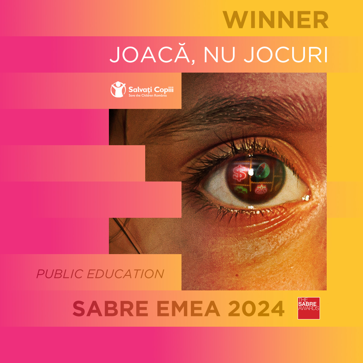Campania Salvați Copiii Joacă, nu jocuri, semnată de Golin România, premiată la SABRE AWARDS EMEA 2024