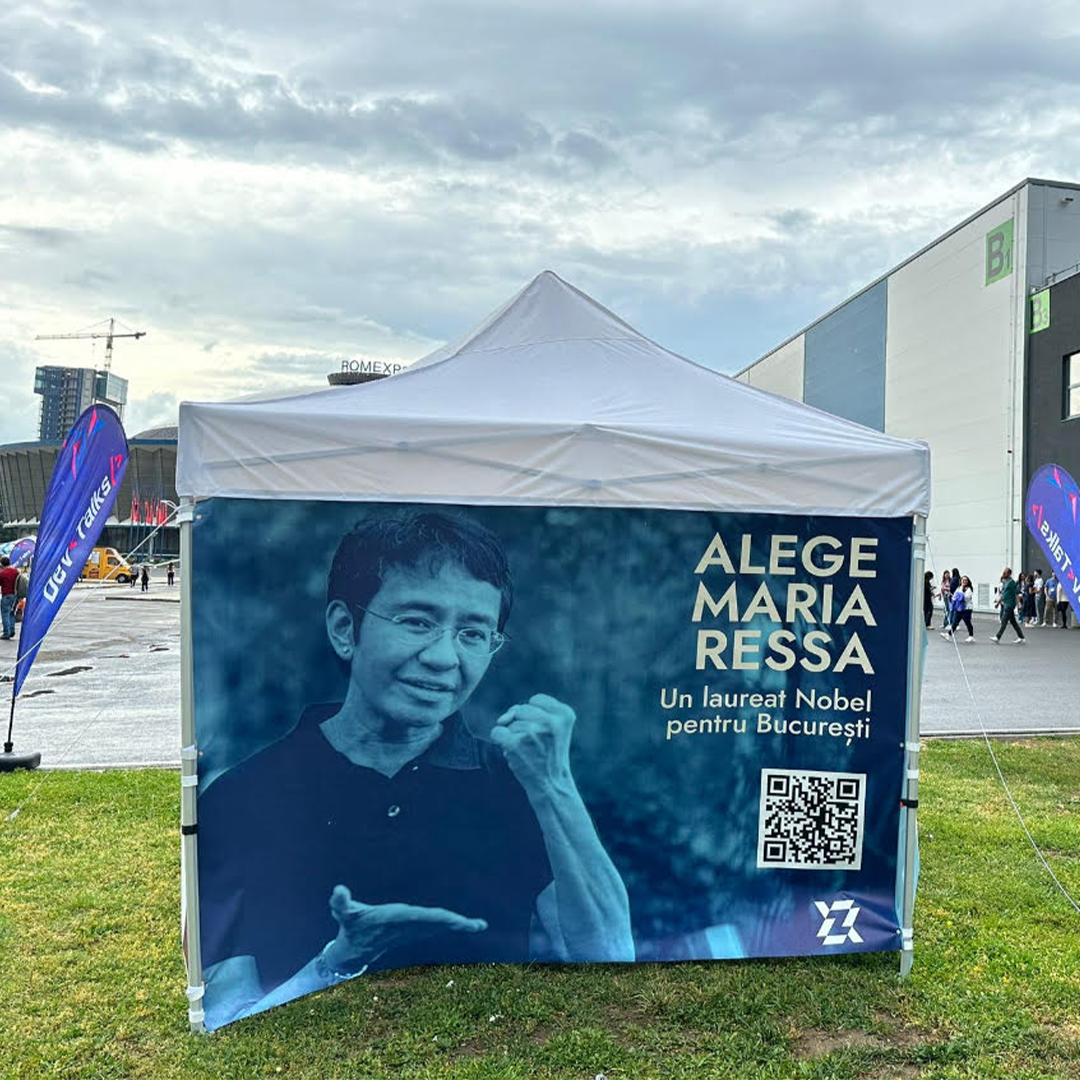 Rusu+Borțun și ZYX Books semnează campania "electorală": Alege Maria Ressa! O premiantă Nobel pentru București 3 Cort MR