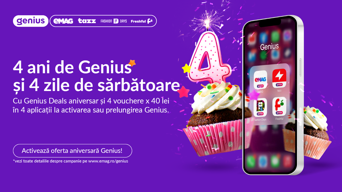 Genius aniversează 4 ani și aduce vouchere în aplicații