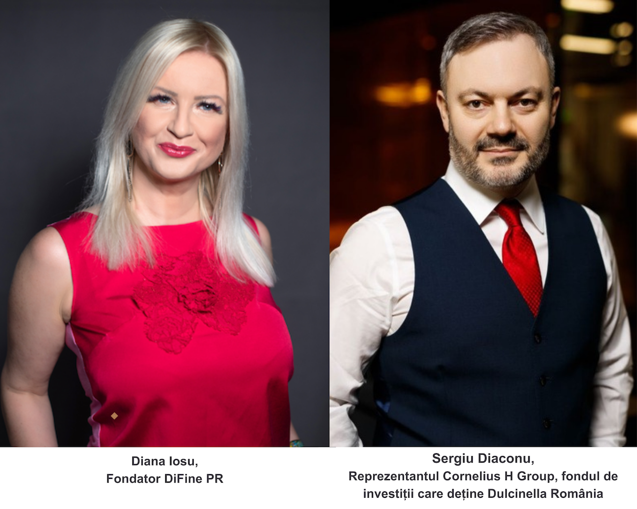 DiFine PR dezvoltă rebrandingul și strategia de comunicare pentru Dulcinella România 1 Diana Iosu fondator DiFine PR Sergiu Diaconu Reprezentantul Cornelius H Group fondul de investitii care detine Dulcinella Romania