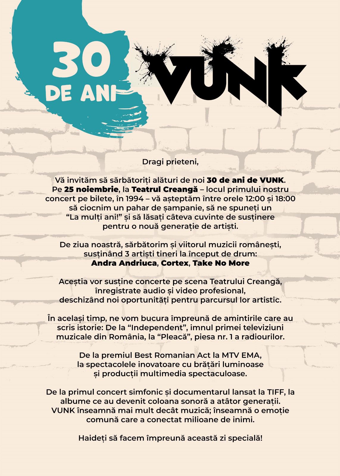 Invitatie Vunk 30 de ani