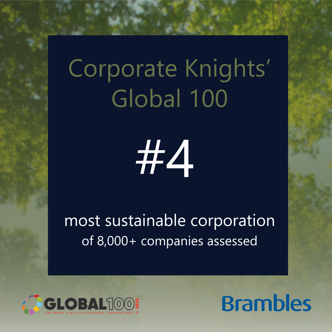 Brambles se clasează pe locul 4 în lista Global 100 a celor mai sustenabile companii