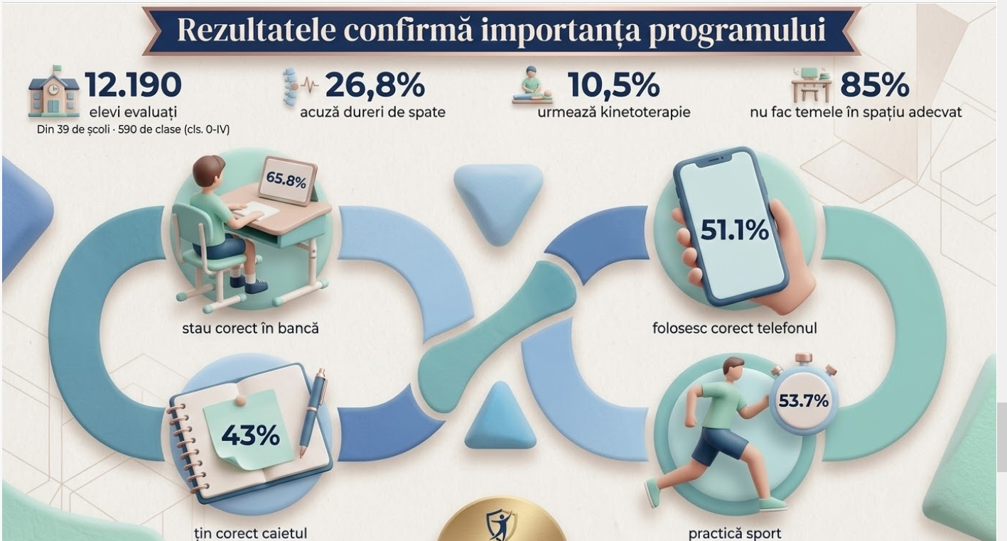 #StaiDrept – programul Asociației Kinetobebe dedicat sănătății posturale a copiilor intră într-o nouă etapă 1 foto rezultate campanie StaiDrept