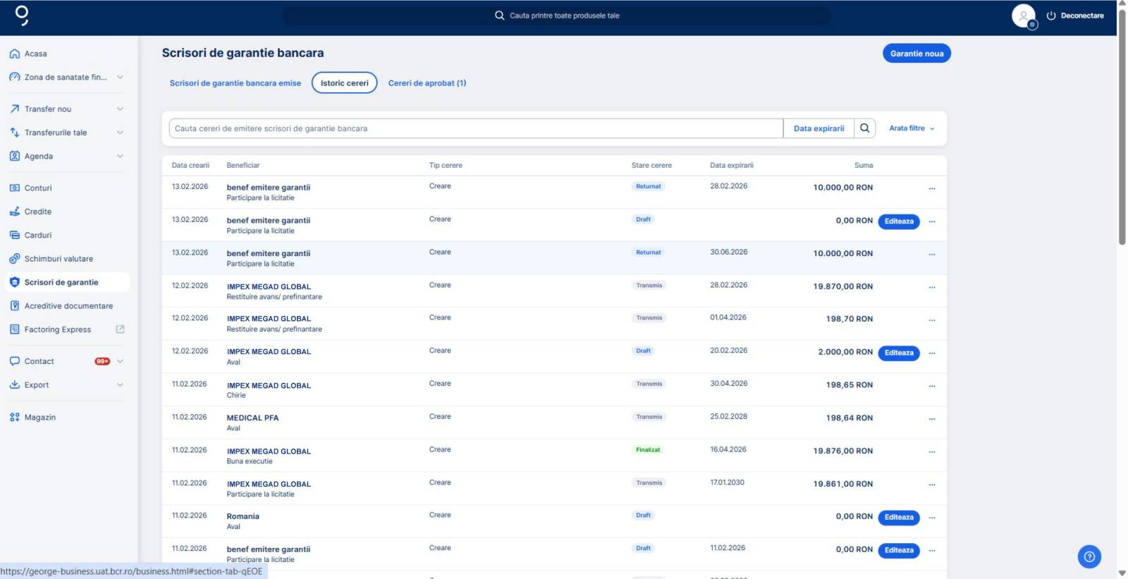 George Business ecran desktop scrisori de garantie