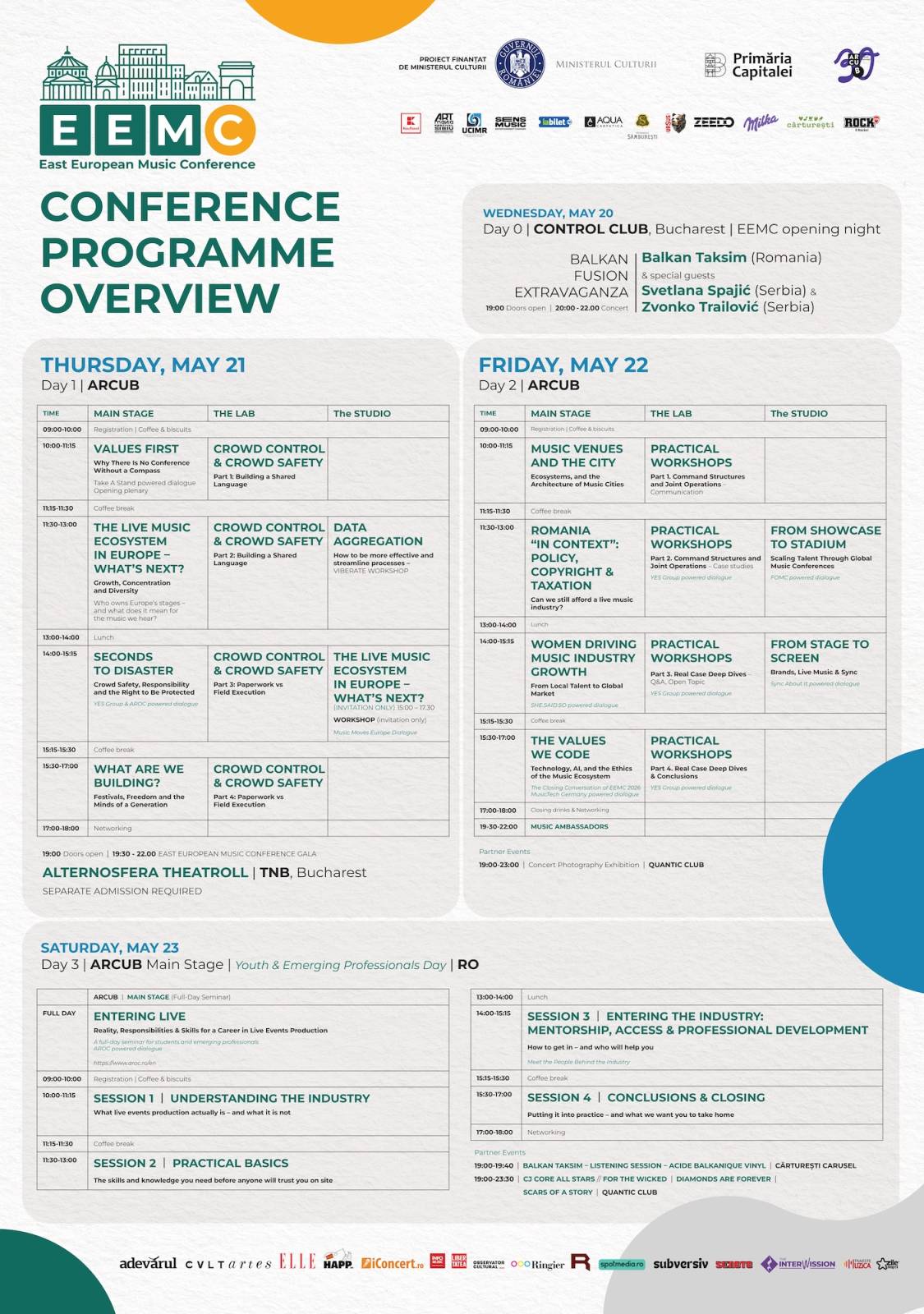 East European Music Conference (EEMC), între 20 - 24 mai - într-un moment de răscruce, muzica LIVE din Europa se discută la București 1 East European Music Conference 2026 program