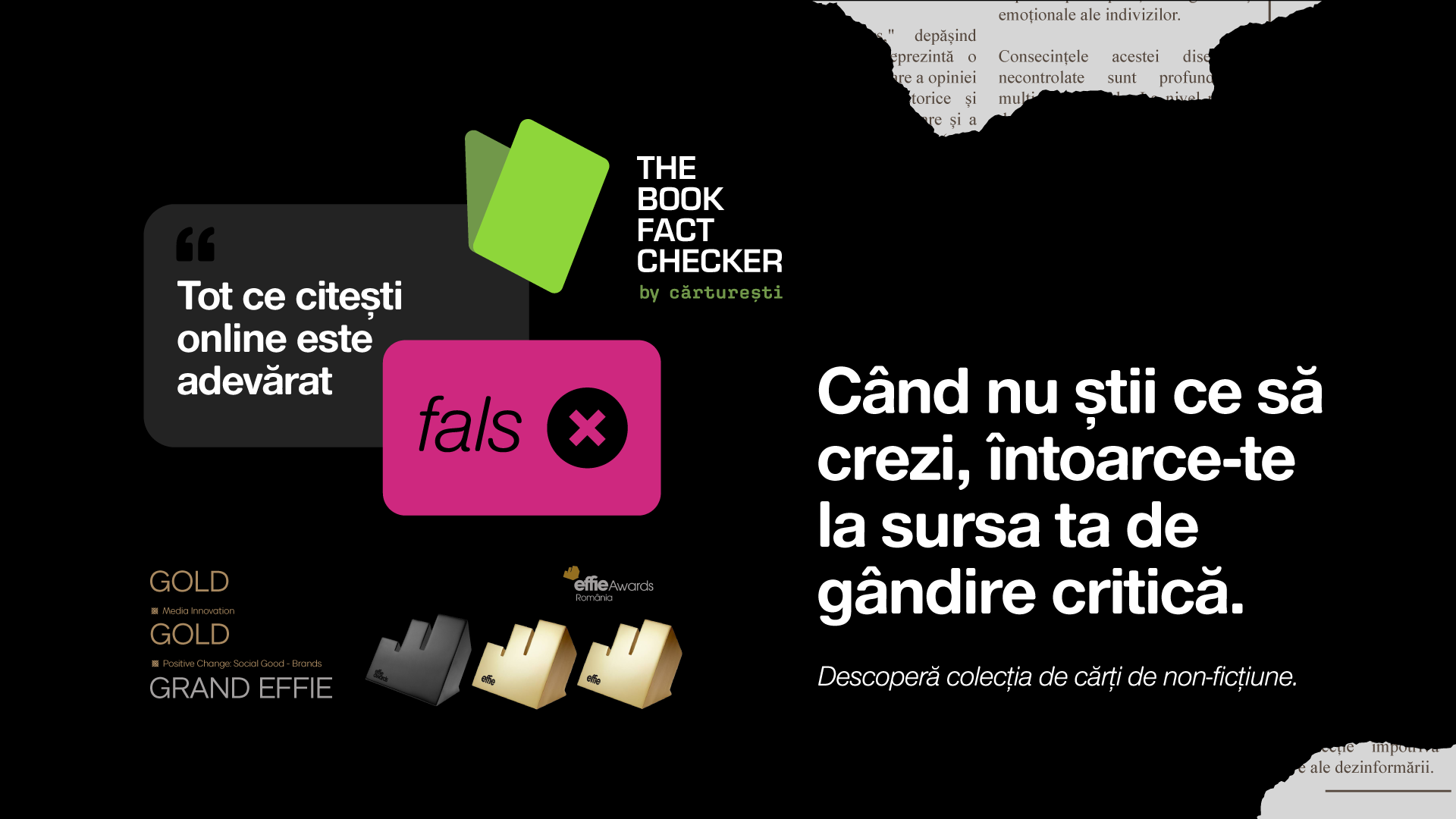 EFFIE Awards România 2026 și-a premiat câștigătorii 1 Marele premiu al competiției – Grand Effie 2026 – a fost câștigat de campania „The Book Fact Checker”