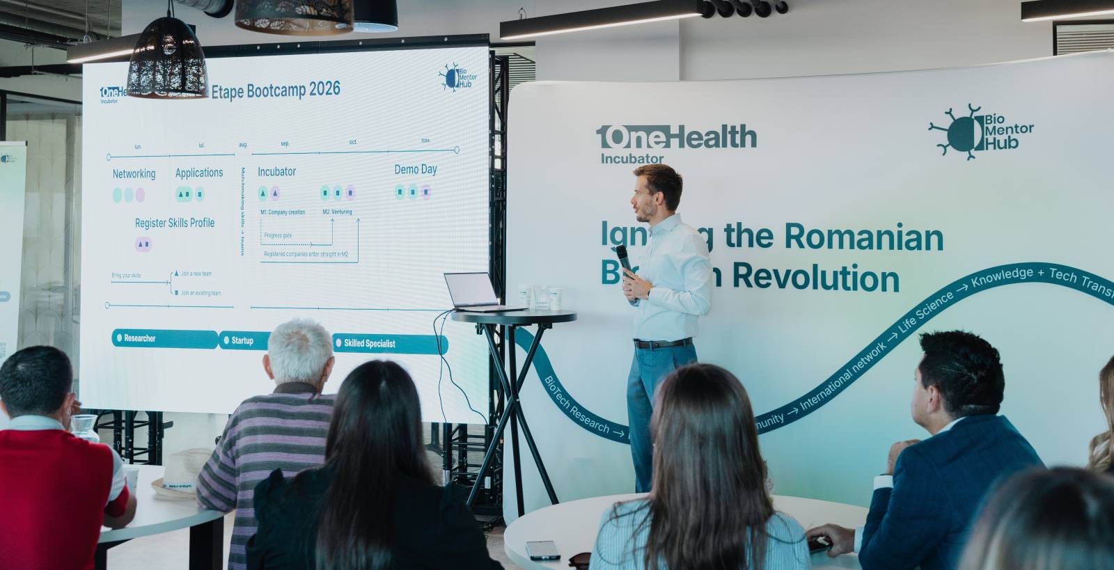 Michael-Bogdan Mărgineanu, BioMentorHub: „Schimbăm ideea că un cercetător are opțiuni limitate în România” 3 Michael Bogdan Margineanu prezentare program BioMentorHub