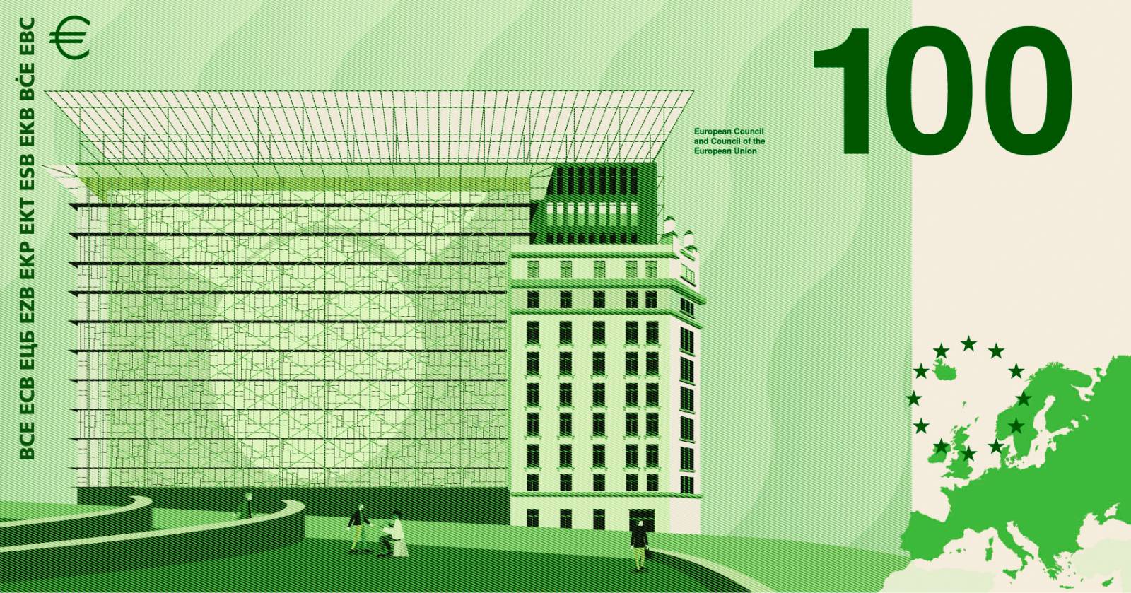 Noile bancnote Euro. Banca Europeană Centrală prezintă propunerile selectate pentru Euro 30 banknote design proposal b 100 back