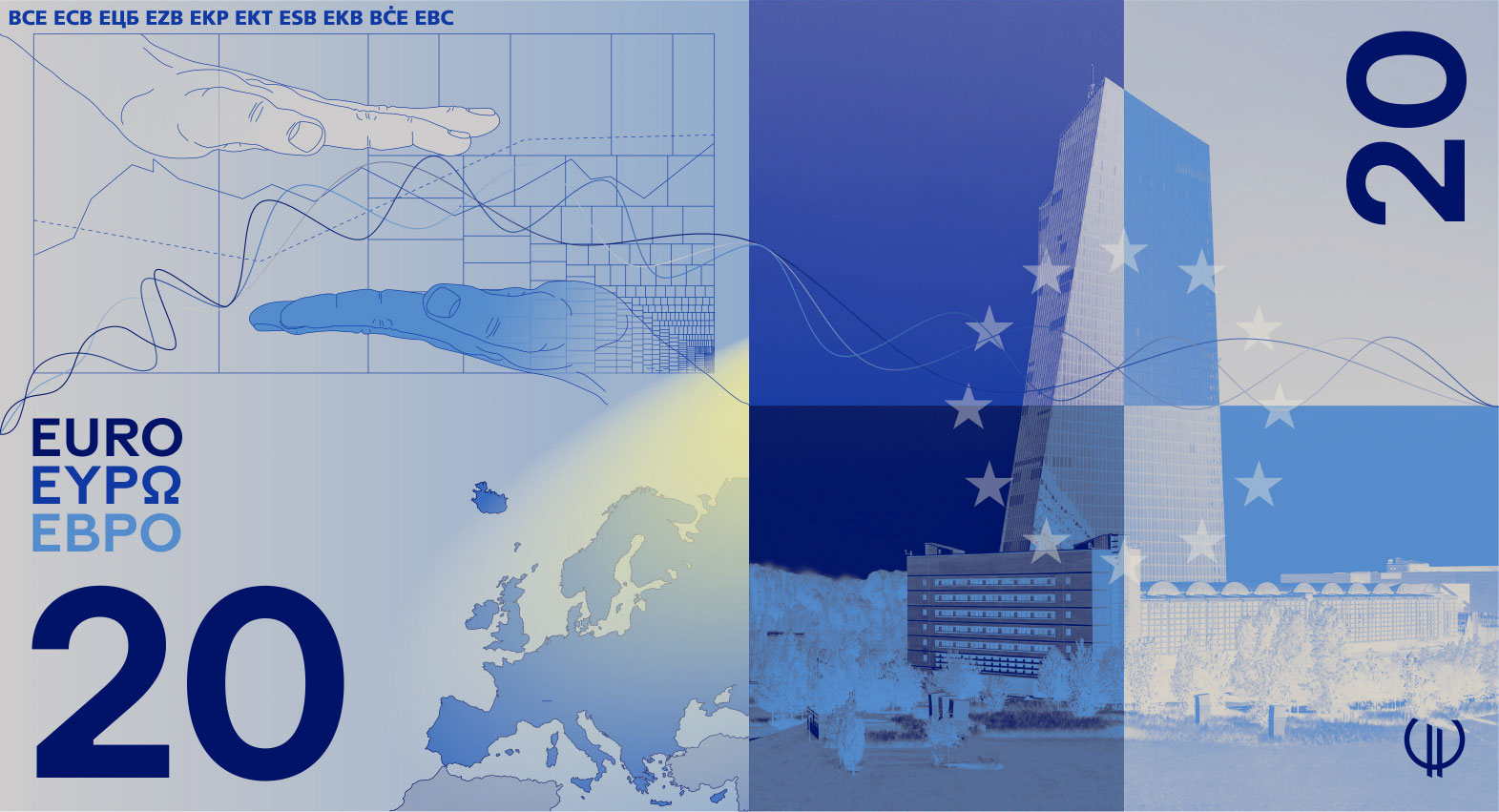 Noile bancnote Euro. Banca Europeană Centrală prezintă propunerile selectate pentru Euro 89 banknote design proposal d 20 back