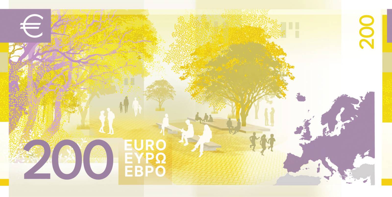 Noile bancnote Euro. Banca Europeană Centrală prezintă propunerile selectate pentru Euro 37 banknote design proposal e 200 back