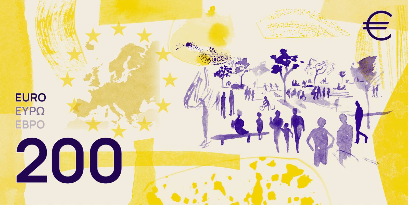 Noile bancnote Euro. Banca Europeană Centrală prezintă propunerile selectate pentru Euro 116 banknote design proposal f 200 back