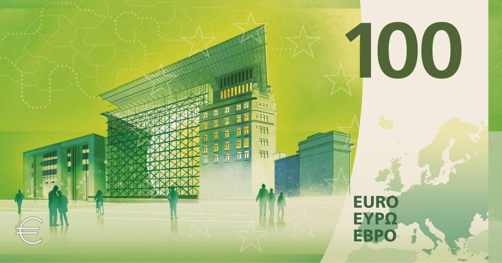 Noile bancnote Euro. Banca Europeană Centrală prezintă propunerile selectate pentru Euro 46 banknote design proposal h 100 back