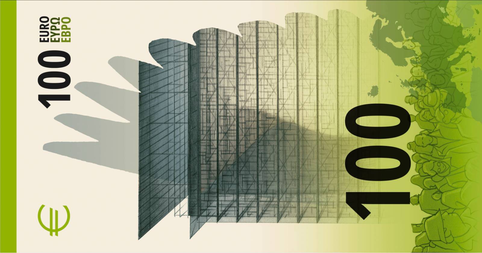 Noile bancnote Euro. Banca Europeană Centrală prezintă propunerile selectate pentru Euro 58 banknote design proposal j 100 back