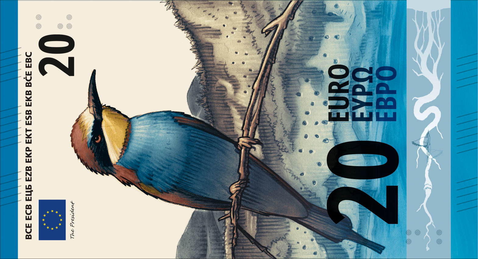 Noile bancnote Euro. Banca Europeană Centrală prezintă propunerile selectate pentru Euro 75 banknote design proposal j 20 front