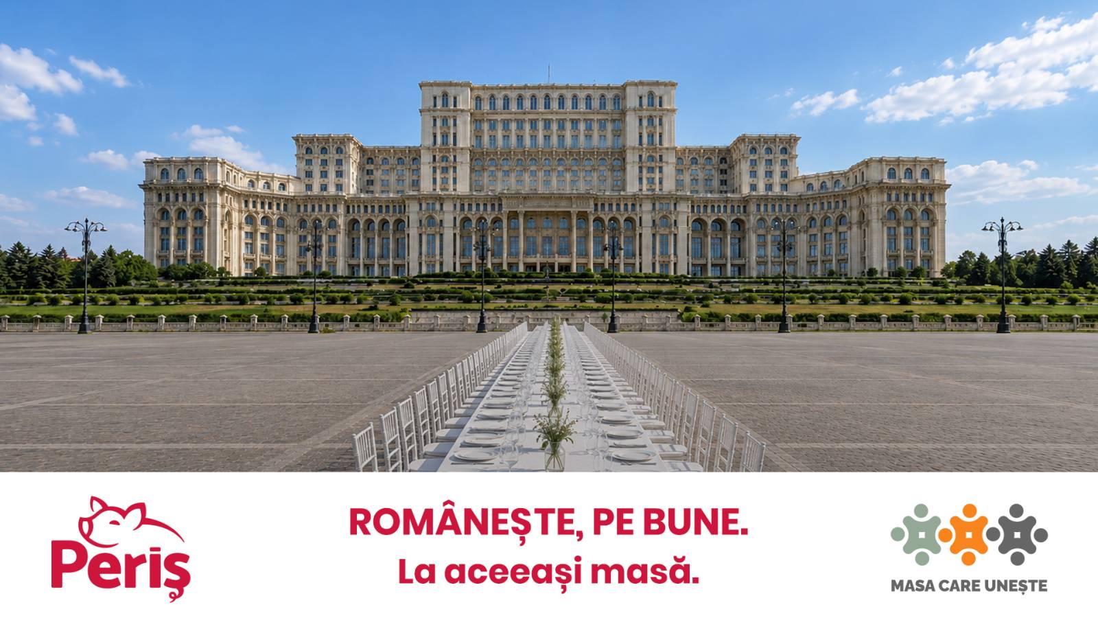 CP – Abatorul Peris sustine „Masa Care Uneste. 20.000 de oameni se vor aseza la aceeasi masa in centrul Bucurestiului pentru o cauza sociala si un nou record mondial