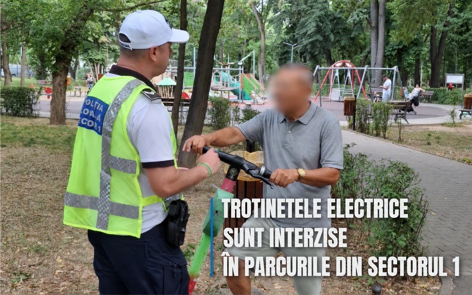 Amenzi pentru cei care intră cu trotineta electrică în parcurile din Sectorul 1 sau parchează pe spațiul verde 3 VIZUAL TROTINETE ELECTRICE INTERZISE SITE