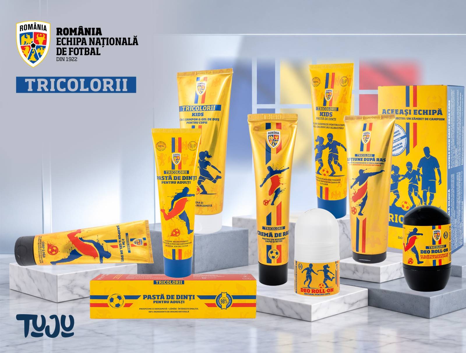 Federația Română de Fotbal și Tuju lansează prima colecție de produse de îngrijire personală inspirată de Echipa Națională a României 3 pasta de dinti