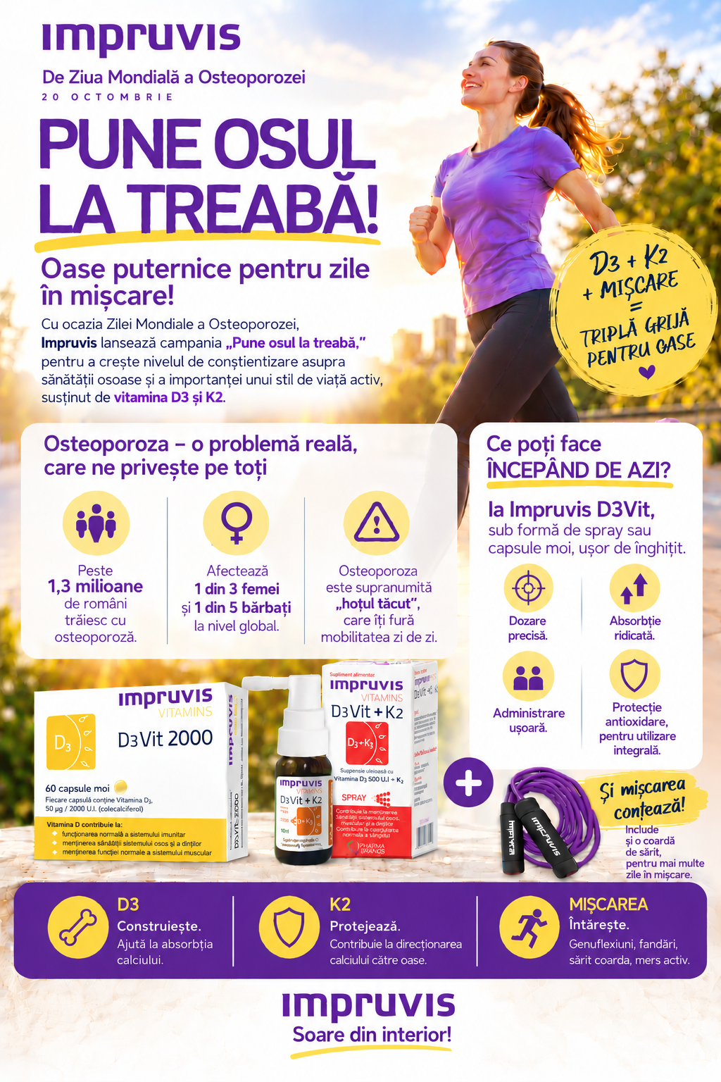 De Ziua Mondială a Osteoporozei, Impruvis lansează campania „Pune osul la treabă!”: un îndemn la mișcare și grijă pentru sănătatea oaselor 1 De Ziua Mondială a Osteoporozei, Impruvis lansează campania „Pune osul la treabă!”